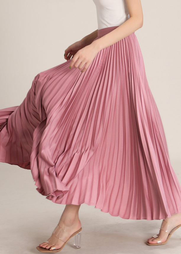 Pink High Waist Silk Pleated Skirt Zippered