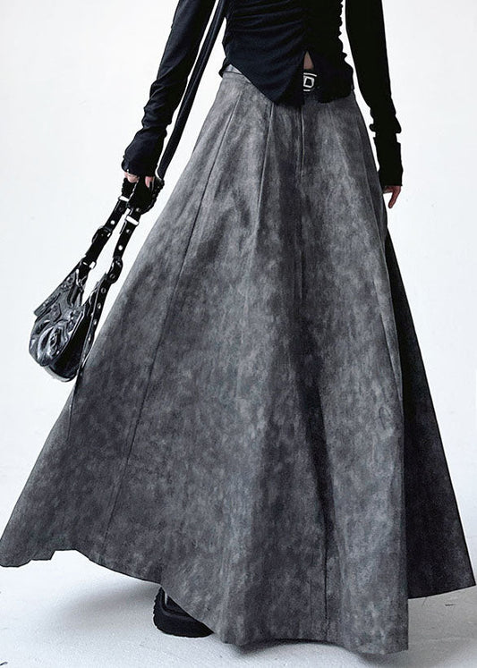 Grey Patchwork Tie Dye Pockets High Waist a Line Skirts