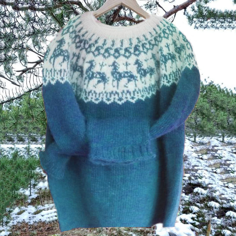 Vintage Icelandic Horse Knit Jacquard Warmth Crew Neck Sweater（Unisex） elevenforest