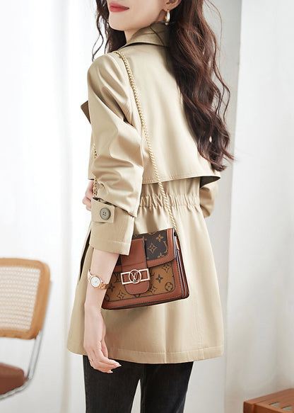 Khaki Double Breast Pockets Patchwork Cotton Trench Coats Fall