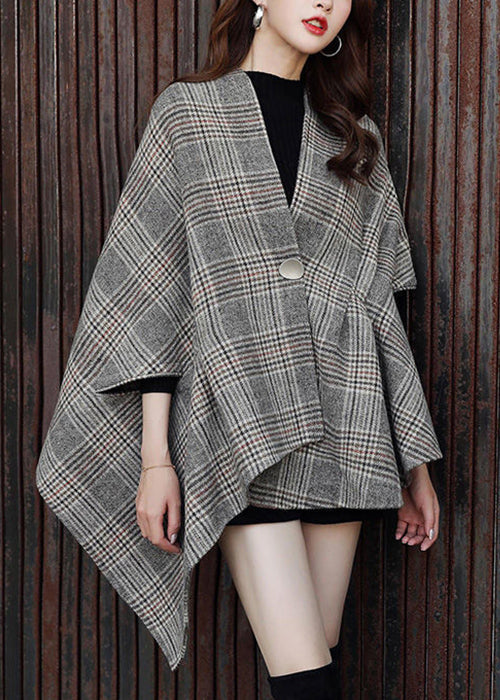 Plaid Asymmetrical Button Patchwork Cotton Coats Fall