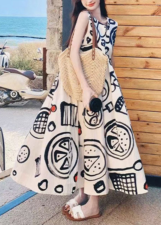 O Neck Graffiti Print Cotton Long Dress Sleeveless