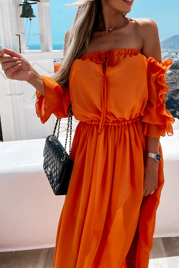 Sweet Colour Off Shoulder Ruffle Maxi Dress