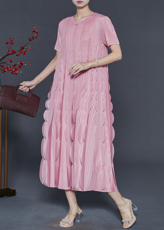 Original Design Pink Ruffles Silk a Line Dress Summer