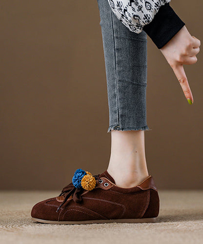 Suede Lace Up Splicing Red Flat Shoes