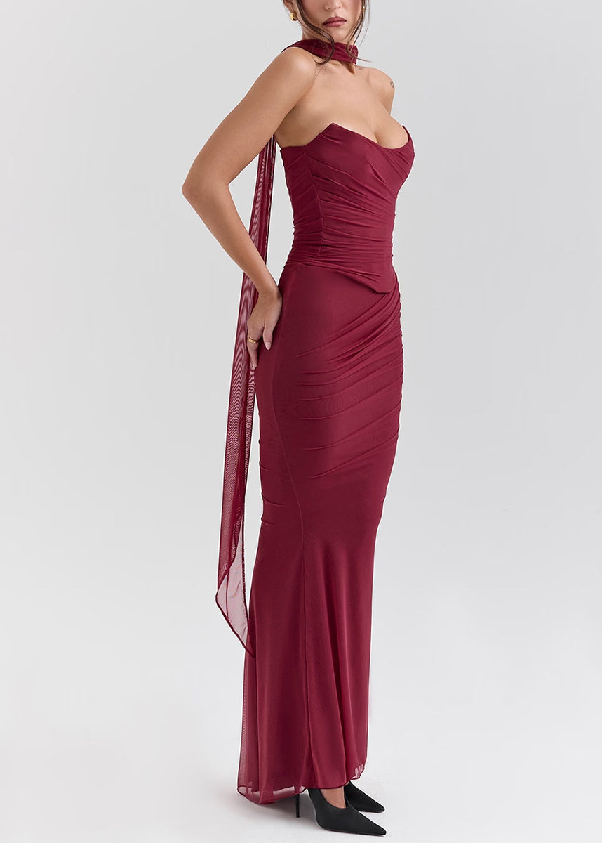 Mulberry Cold Shoulder Wrinkled Tulle Vacation Dresses Summer