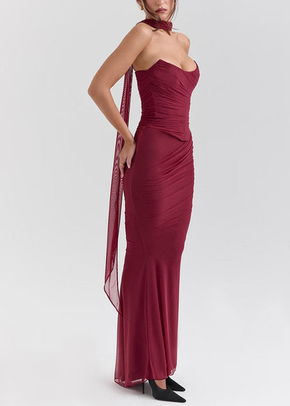 Mulberry Cold Shoulder Wrinkled Tulle Vacation Dresses Summer