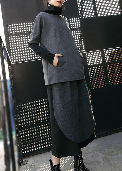 Woolen Blended High Waist Pants Loose Patchwork Pants Skirt