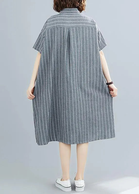 Diy Striped Cotton Quilting Clothes Lapel Collar Summer Dresses