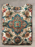Vintage Ethnic Floral Art Print Casual T-shirt