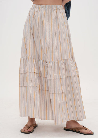 Apricot Striped Patchwork Cotton Skirt Summer