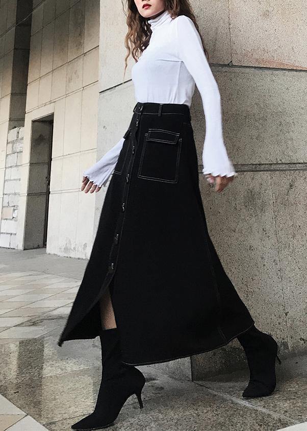 Black High Waist Pockets Skirts Summer