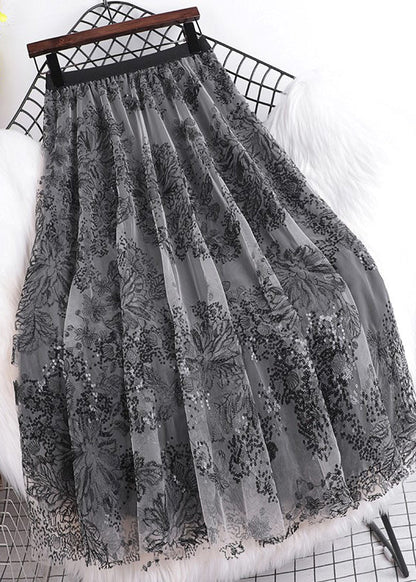Vogue Red Sequins Embroideried High Waist Tulle Skirt Summer