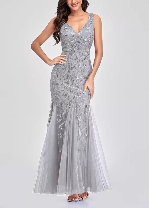 Silver Sleeveless Sequins Mermaid Party Dress