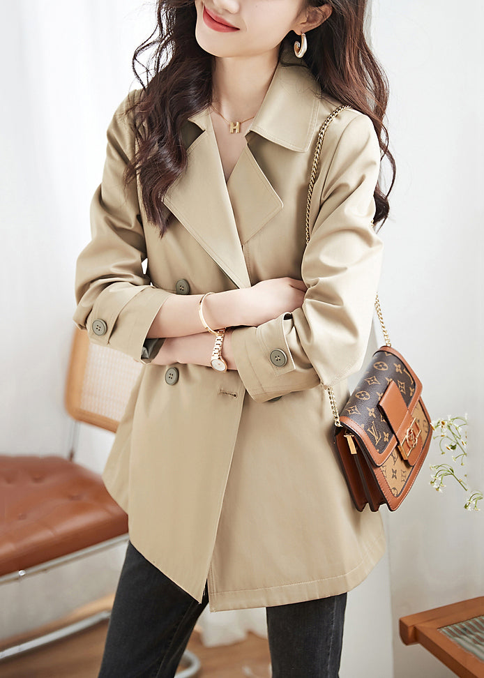 Khaki Double Breast Pockets Patchwork Cotton Trench Coats Fall