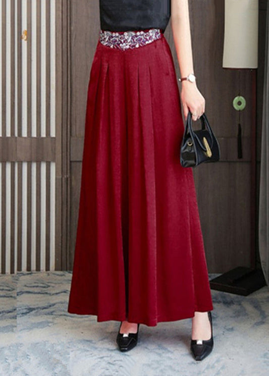 Mulberry Pockets Print High Waist Silk Wide Leg Pants Skirt Fall