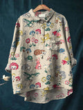 Women's Retro Art Print Casual Cotton And Linen Shirt