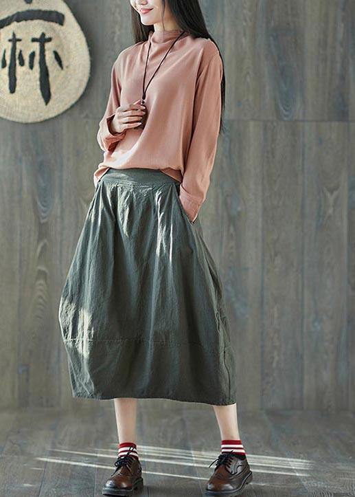 Boutique White Stripes Pockets Lantern Cotton Linen Summer Skirt