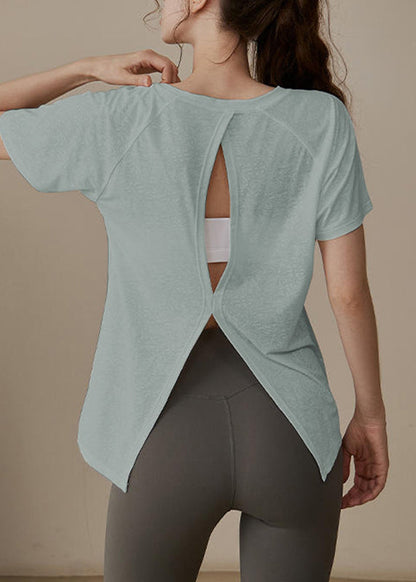 Modern White O-neck Hollow Out Loose Yoga Tops