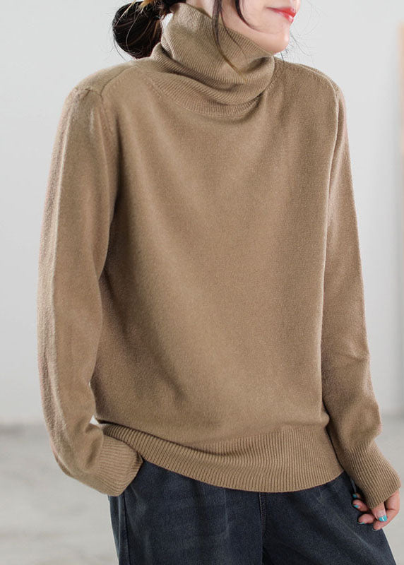 Italian Khaki Turtle Neck Knit Sweaters Winter