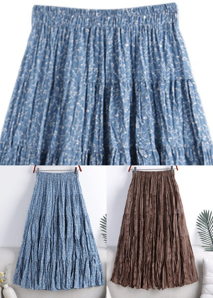 Brown Print Higt Waist a Line Skirt Fall