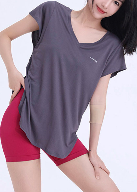 Dark Grey V Neck Yoga Wrap Top