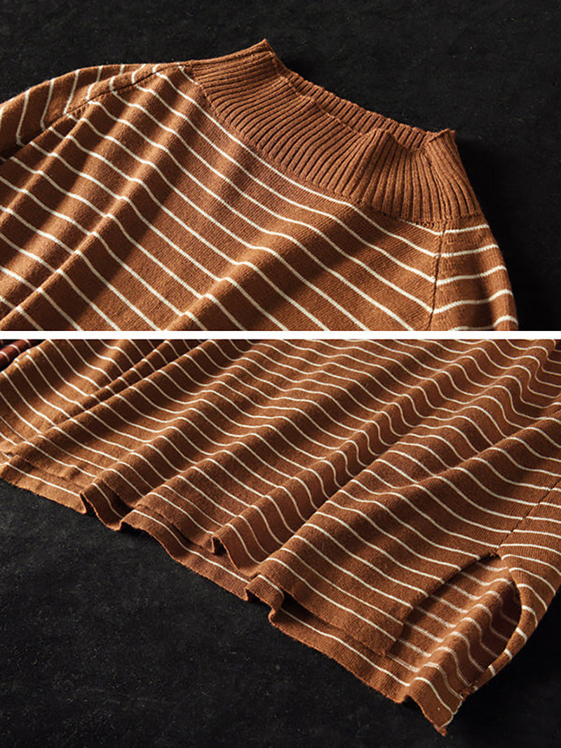 - Stripes Turtleneck Knitted Long Sleeve Sweater