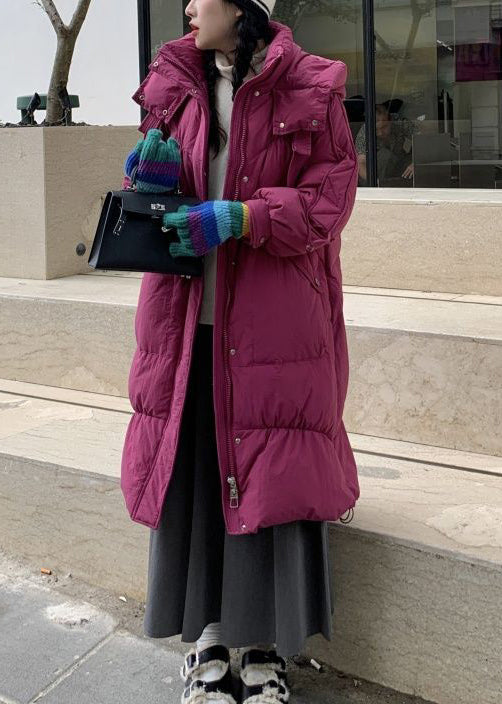 Purple Zip Up Pockets Duck Down Hooded Coats Winter