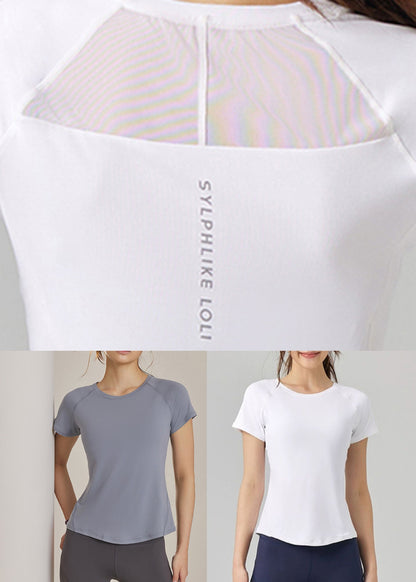 Grey O-neck Slim Yoga Tops