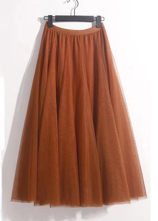 Orange Wrinkled Tulle Summer Skirts High Waist