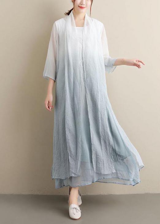 Simple O Neck Two Pieces Summer Clothes Fabrics Gradient Grey a Line Dress