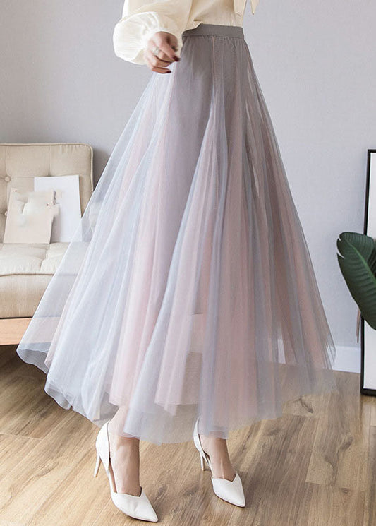 Layered Grey Pink Elastic Waist Tulle a Line Skirt Fall
