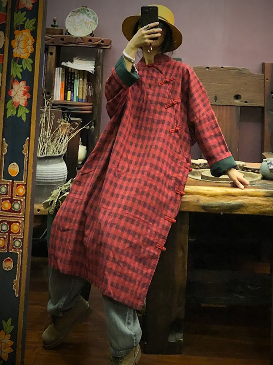 Stand Collar Button Cotton Robe Dress