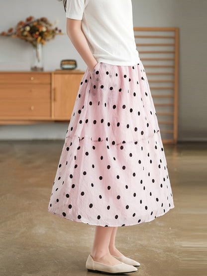 Dot Double Layers Elastic Waist Skirt