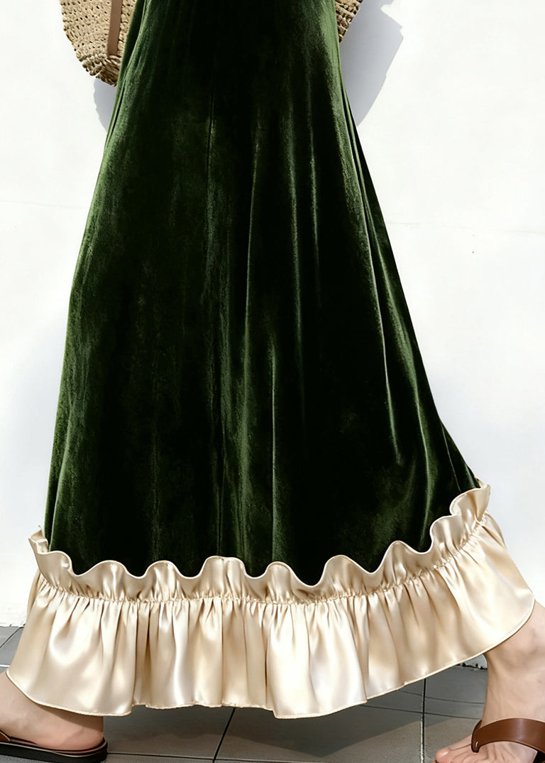 Ruffled Elastic Waist Patchwork Velour Skirt Winter