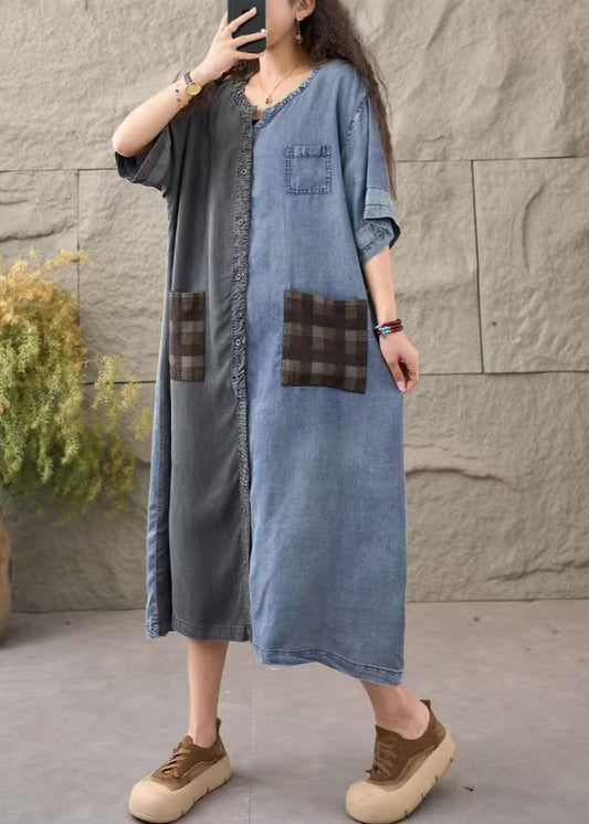 Colorblock Asymmetrical Patchwork Denim Dress Summer