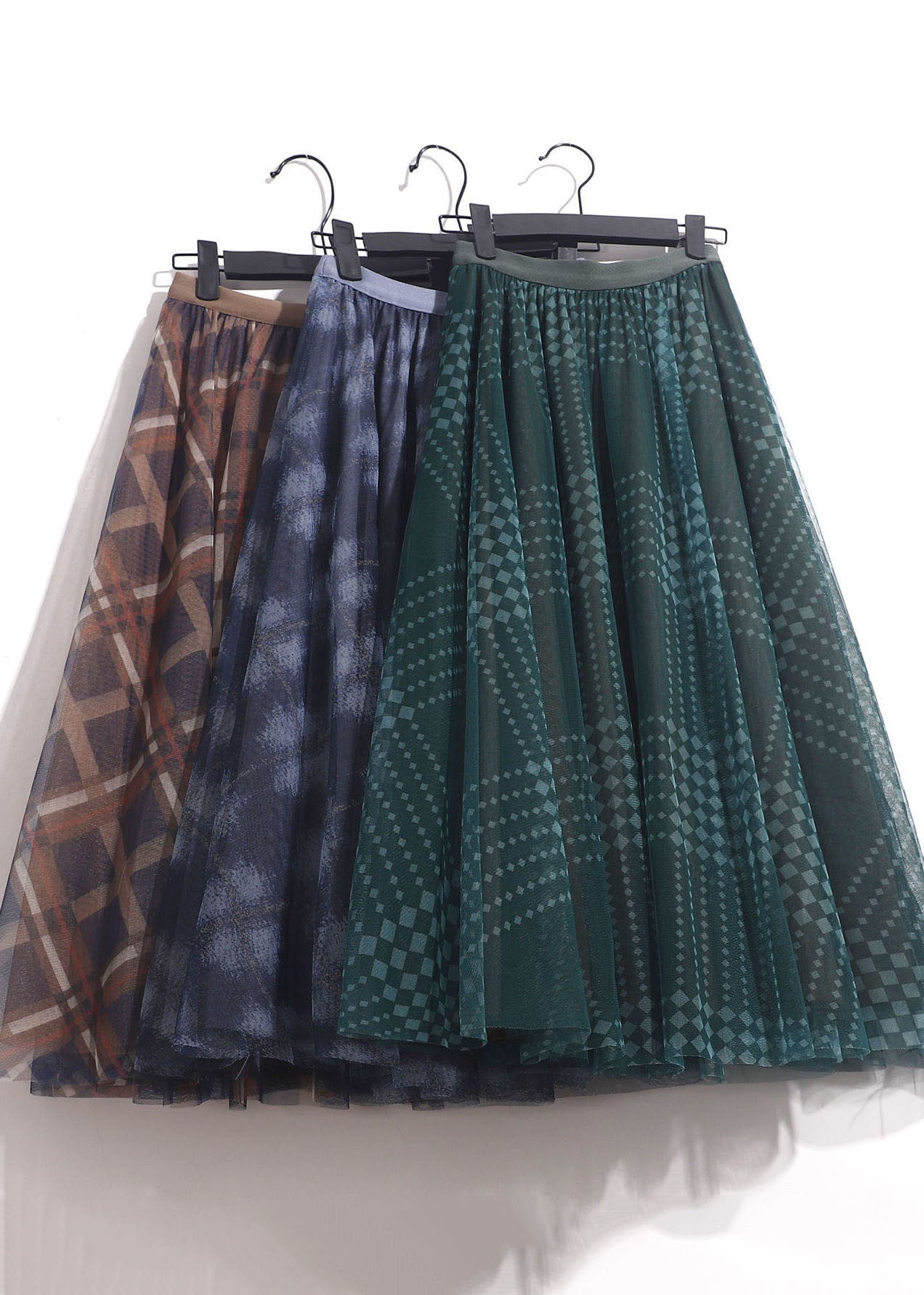 Blue Elastic Waist Print Tulle Skirt Spring