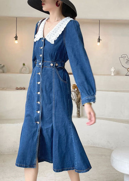 Dark Blue Slim Fit Button Denim Dress