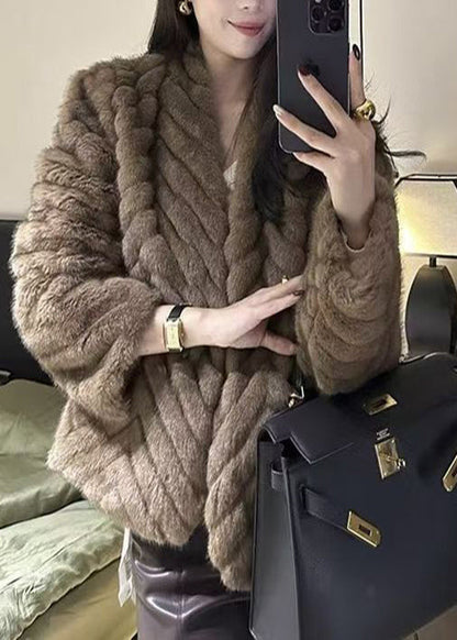 Beige Oversized Warm Faux Mink Hair Coats Winter