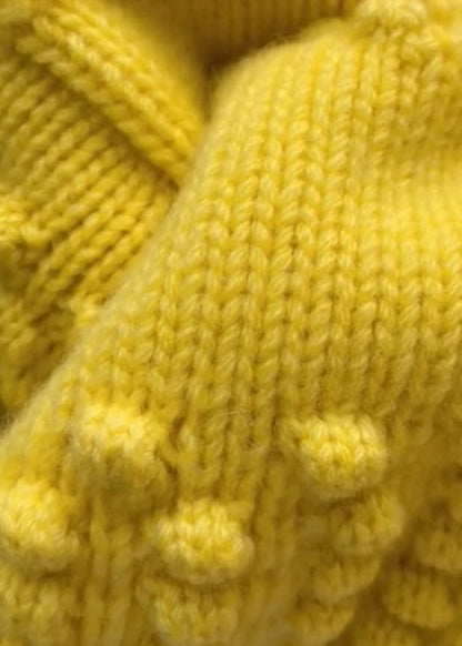 Loose Yellow Button Hollow Out Cotton Knit Coats Long Sleeve