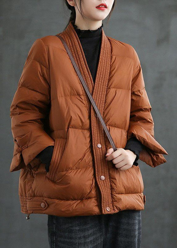 Red V Neck Button Thick Winter Duck Down Jackets