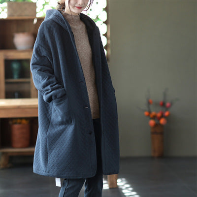 Fleece Retro Art Loose Long Sleeve Hooded Jacket