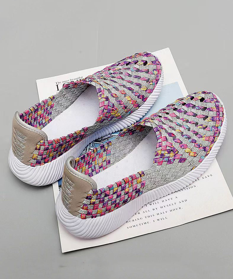 Purple Knit Fabric Flat Shoes Handmade Splicing