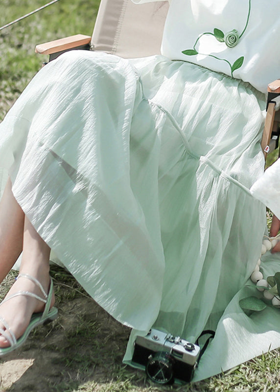 Light Green Patchwork Elastic Waist Organza a Line Skirts Summer