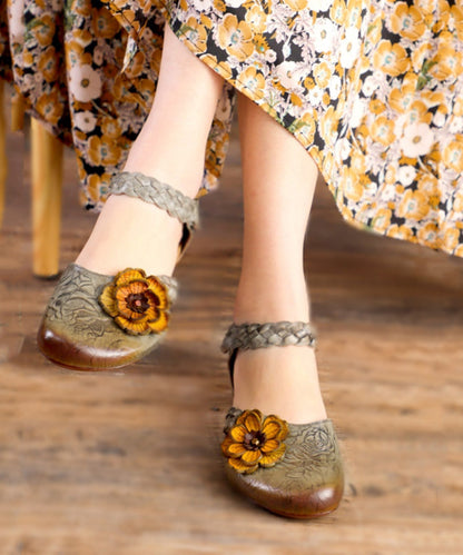 Grey Buckle Strap Embossed Sandals