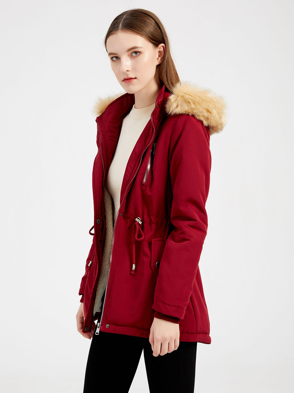 Coat Daily Lamb Wool Fall Winter Regular Midi Length Coat Color Oversized Coat
