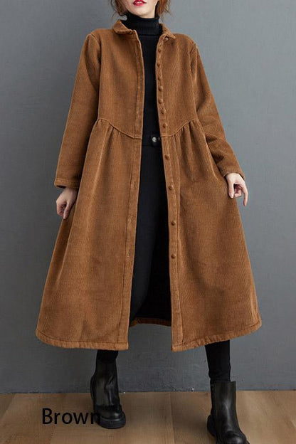 French Blackish Green Corduroy Coats Inspiration Thick Cinched Coats ( Limited Stock)
