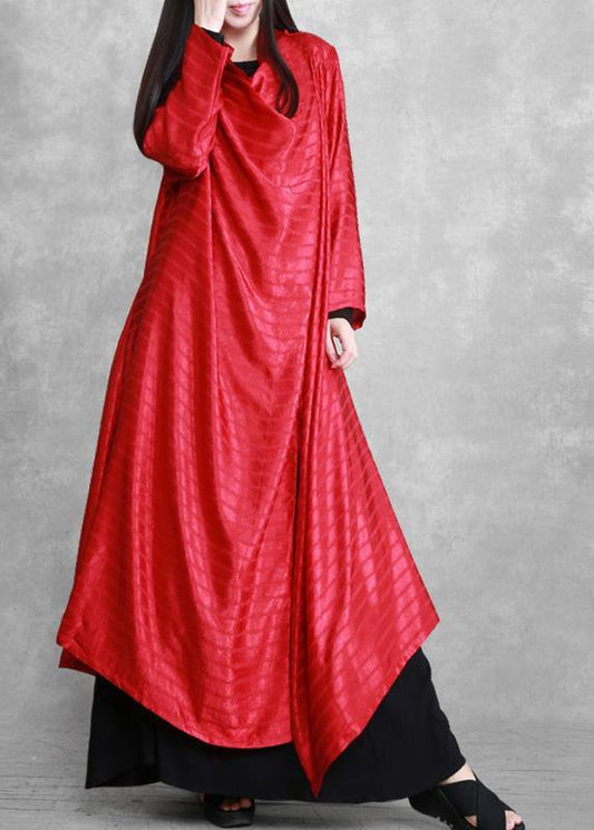 Unique Asymmetric Red Silk Striped Maxi Dresses