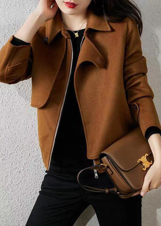 Chocolate Asymmetrical Patchwork Woolen Coats Fall