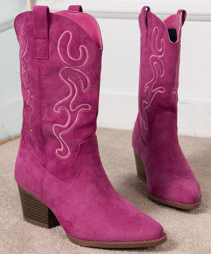 Rose Embossed Pointed Toe Suede Boots Boots